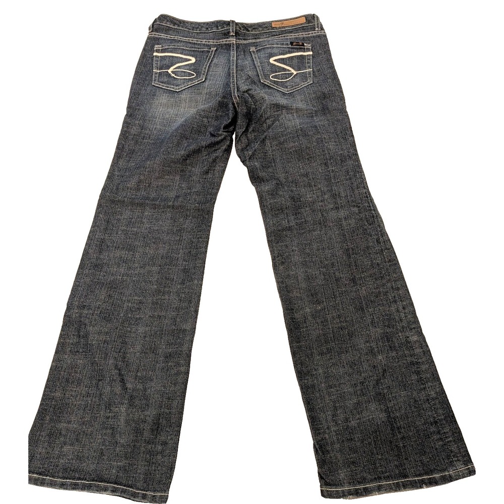 Seven7 Jeans Womens 10 Blue Flare Stretch Denim Mid Rise Embroidered Pockets